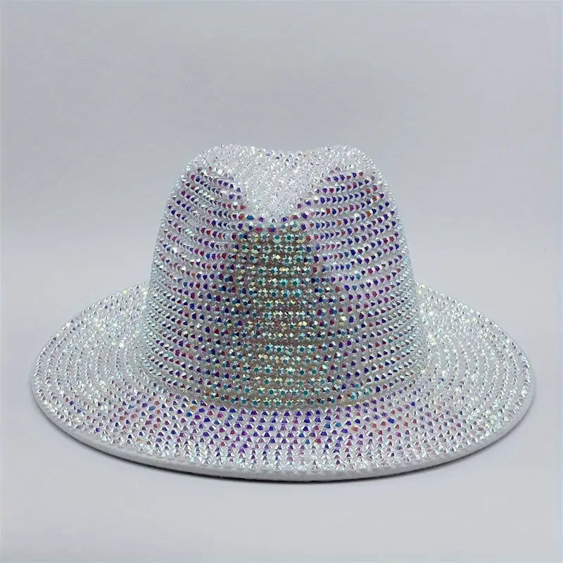 White Rhinestone Fedora Hat