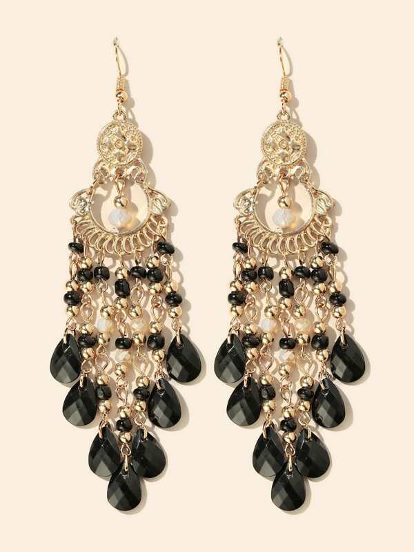 Beautiful Black & Gold Vintage Inspired Rhinestone Earrings