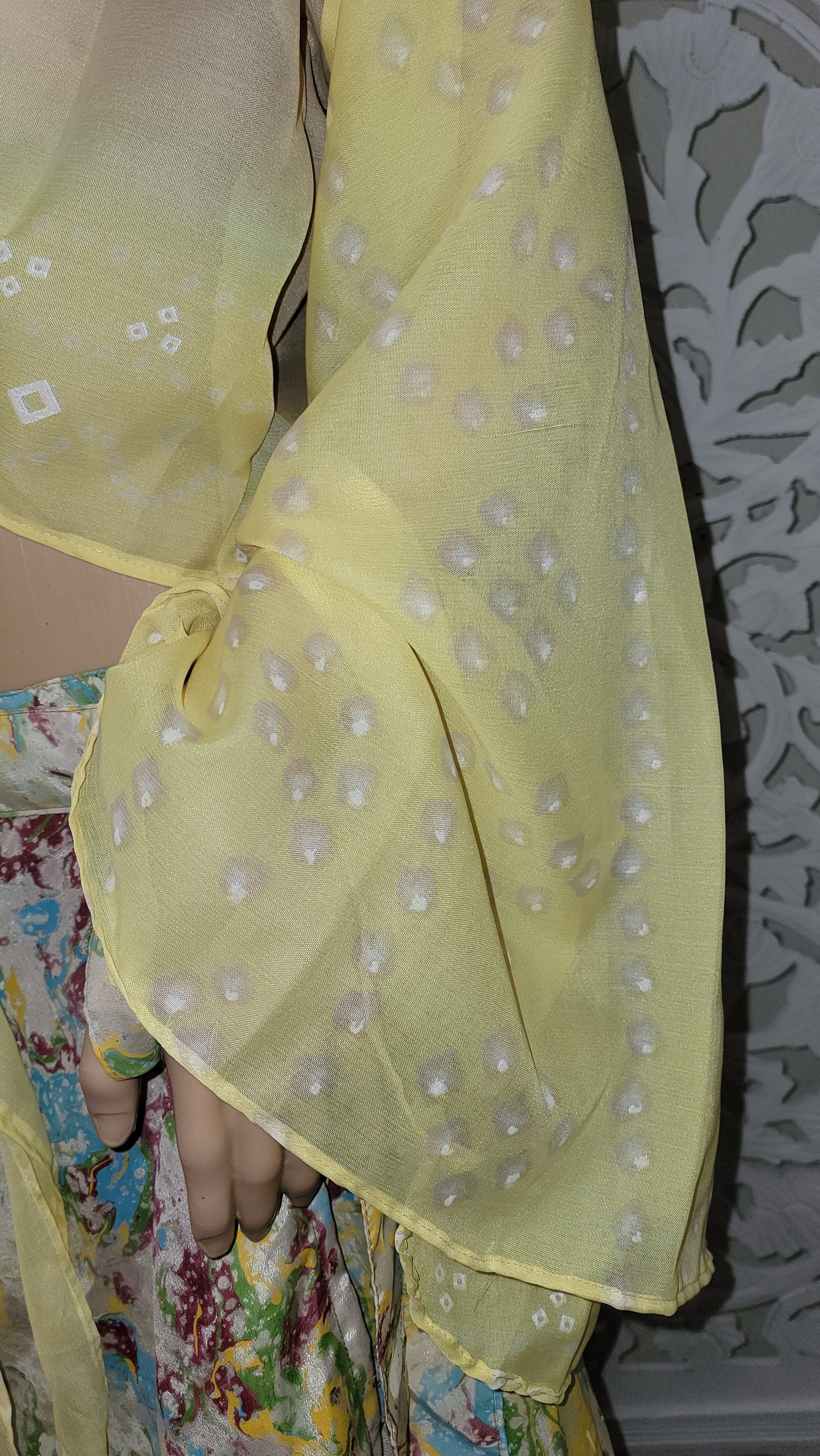 Boho Festival Yellow Print Silk Crop Tie Front Top