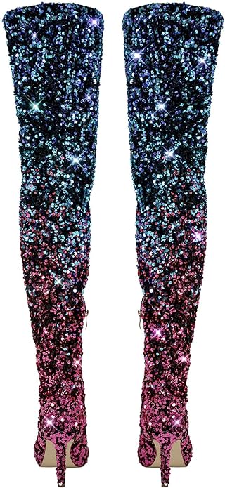 Sexy Blue & Purple Ombre Sparkly Sequin Thigh Boots