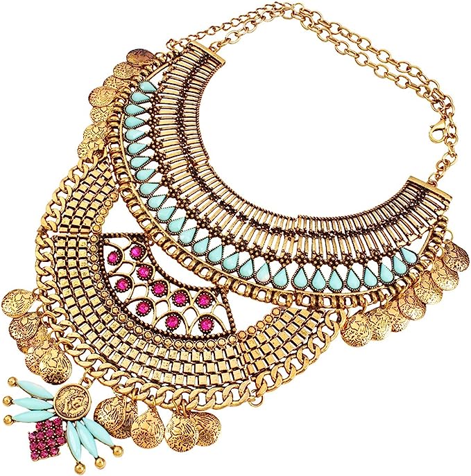 Festival Blue/Magenta/Gold Color Choker Necklace