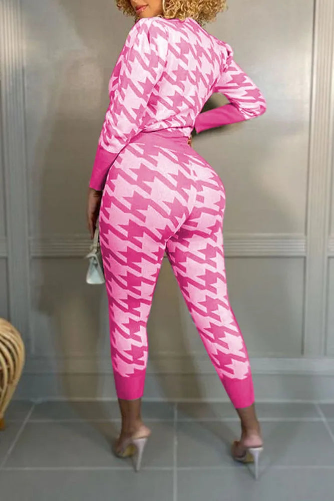 Storm Cloud Grey 2pc Houndstooth Print Jogger Set