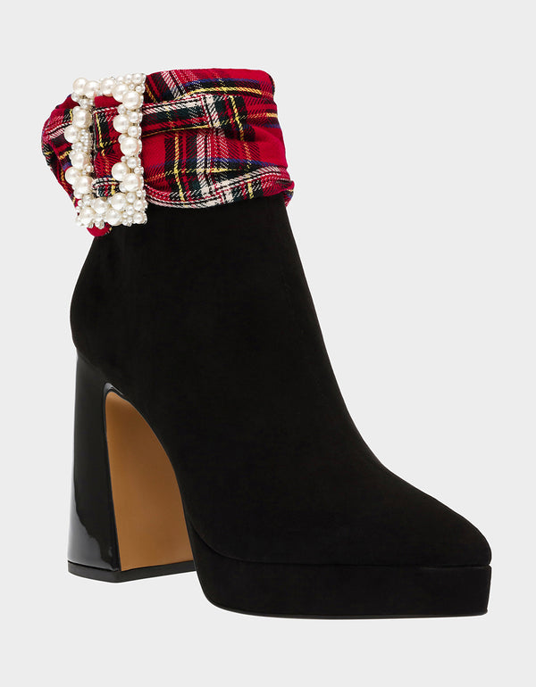 Betsey Johnson Black & Red Stewart Plaid Ankle Booties