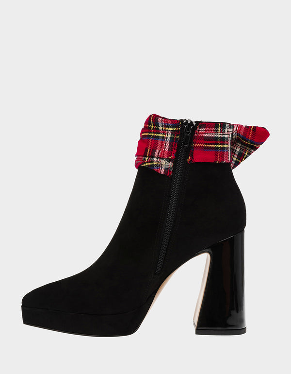 Betsey Johnson Black & Red Stewart Plaid Ankle Booties