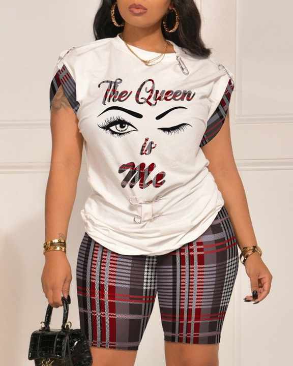 THE QUEEN IS ME Plaid Print Top & Shorts Set