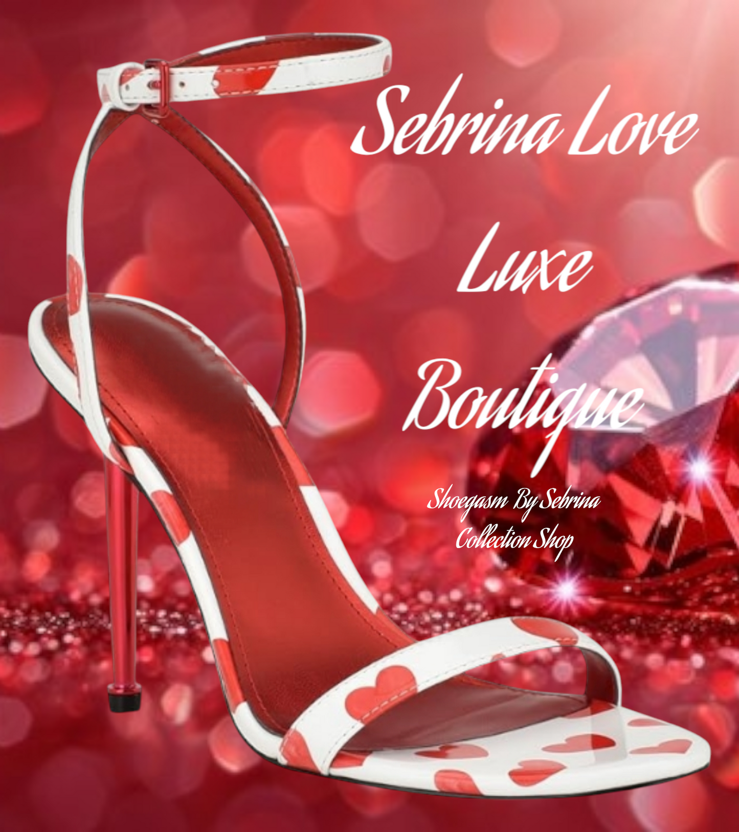 Sexy Red & White Heart Strappy Ankle Strap Heels