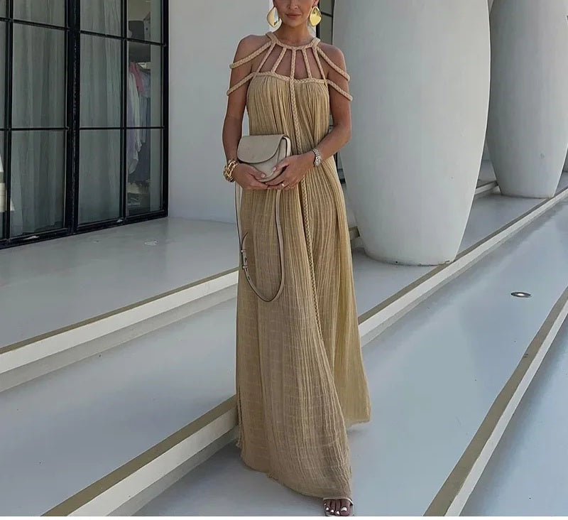 Sexy Black Backless Strappy Maxi Dress