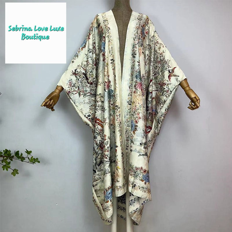 Exotic Japanese Floral & Porcelain Print Kimono Robe