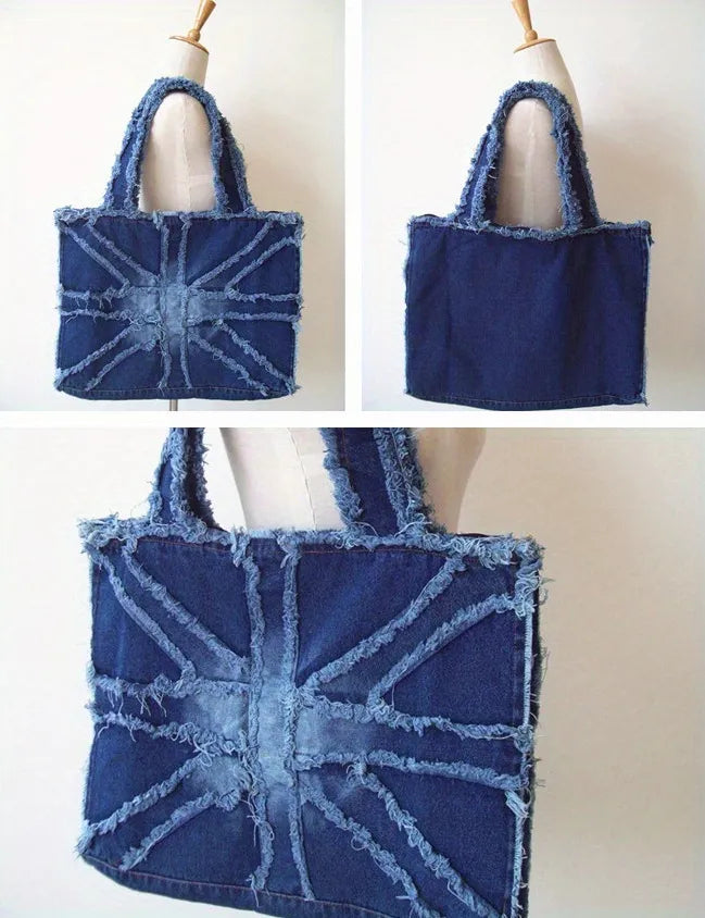 Distressed Dark Wash Oversized Denim Handbag