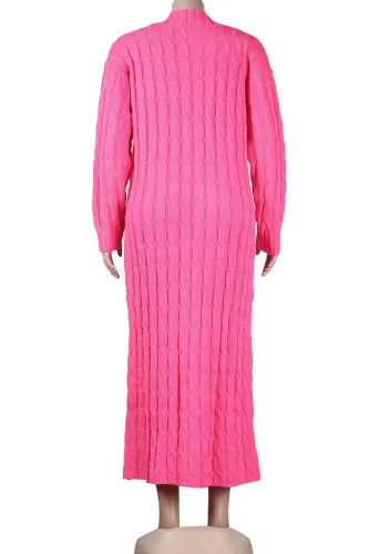Cozy Pink Cable Knit Maxi Sweater