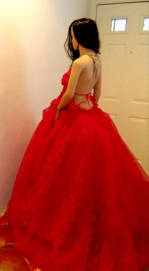 "SAHANA" Red Rosette Tulle Indian Wedding Ballgown Set