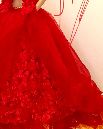 "SAHANA" Red Rosette Tulle Indian Wedding Ballgown Set