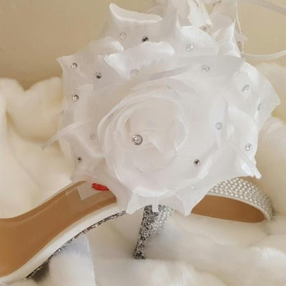 "ICE PRINCESS" White & Silver Crystal Wedding Heels
