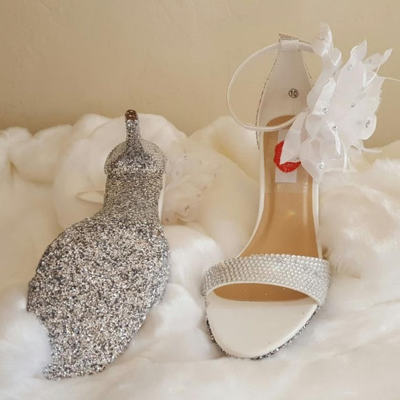 "ICE PRINCESS" White & Silver Crystal Wedding Heels