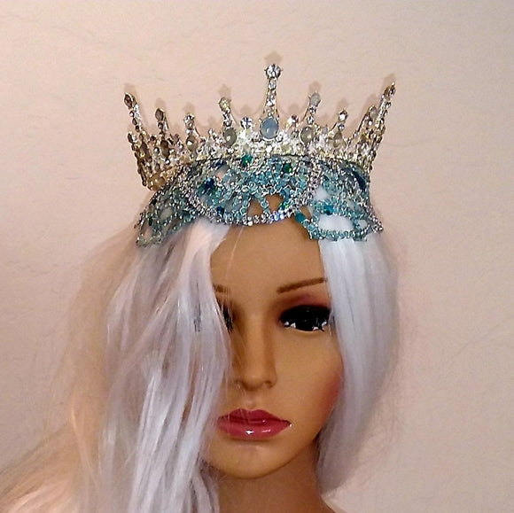 "ANYA" Turquoise & Silver Lace & Tulle Crop Top Wedding Ballgown Set