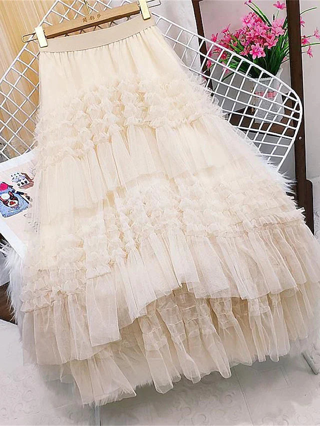 Flowy White Ruffle Tulle Hi Low Skirt