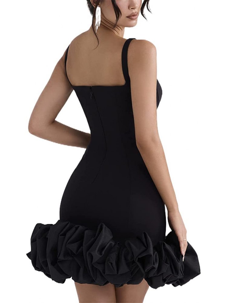 Sexy Black Ruffled Hem Mini Dress