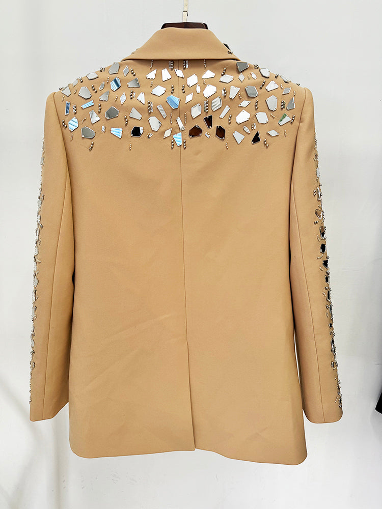 Sexy Beautiful Taupe Shattered Mirror 2pc Blazer & Shorts Set