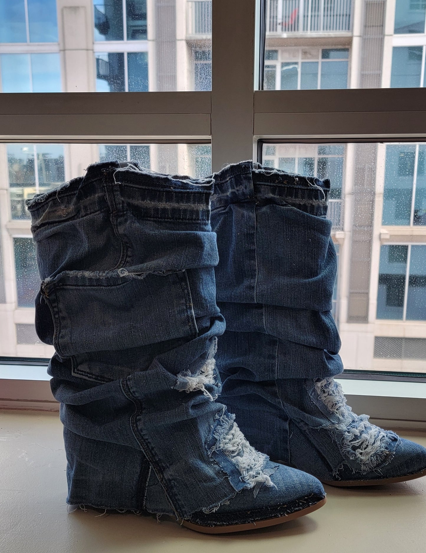 The "ARLOWE" Boho Distressed Denim Slouchy Western Boots