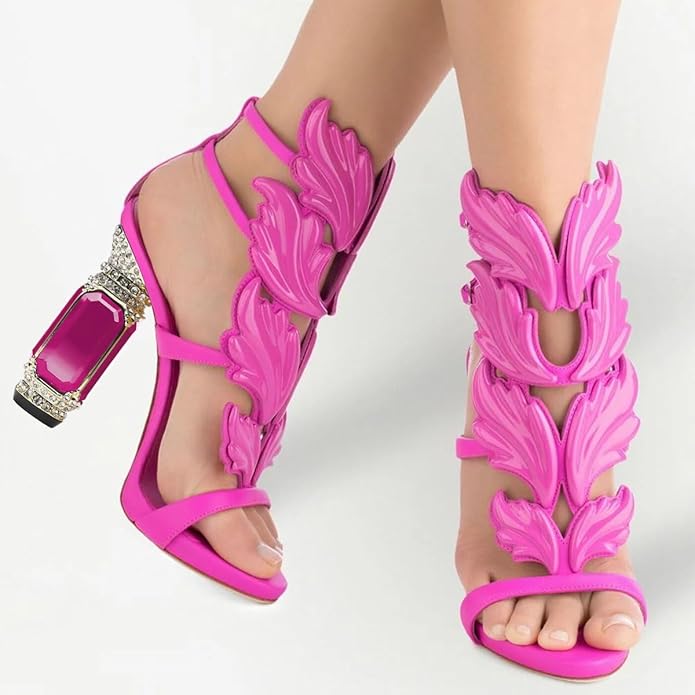 Sexy Hot Pink Ankle Strap Bejeweled Heels
