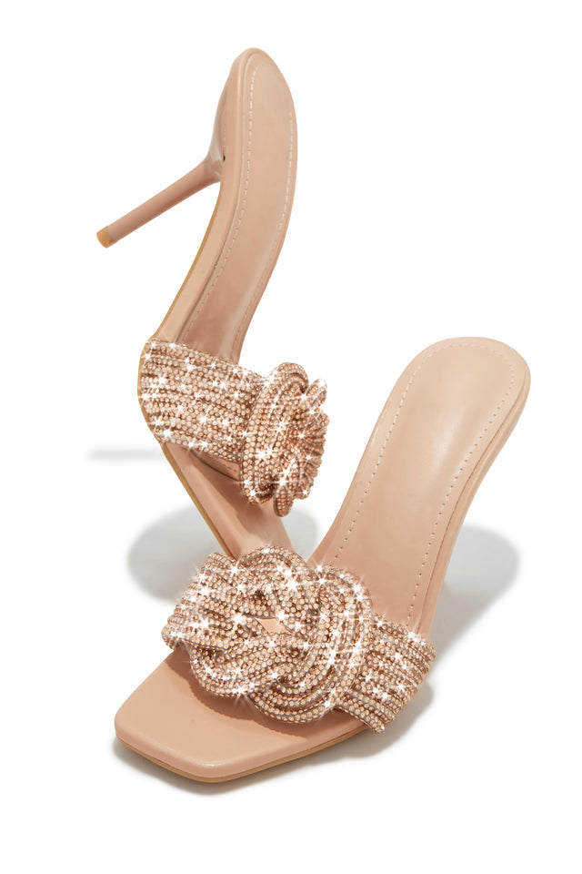 Sexy Rose Gold Rhinestone Crystal Diamante Mule Heels