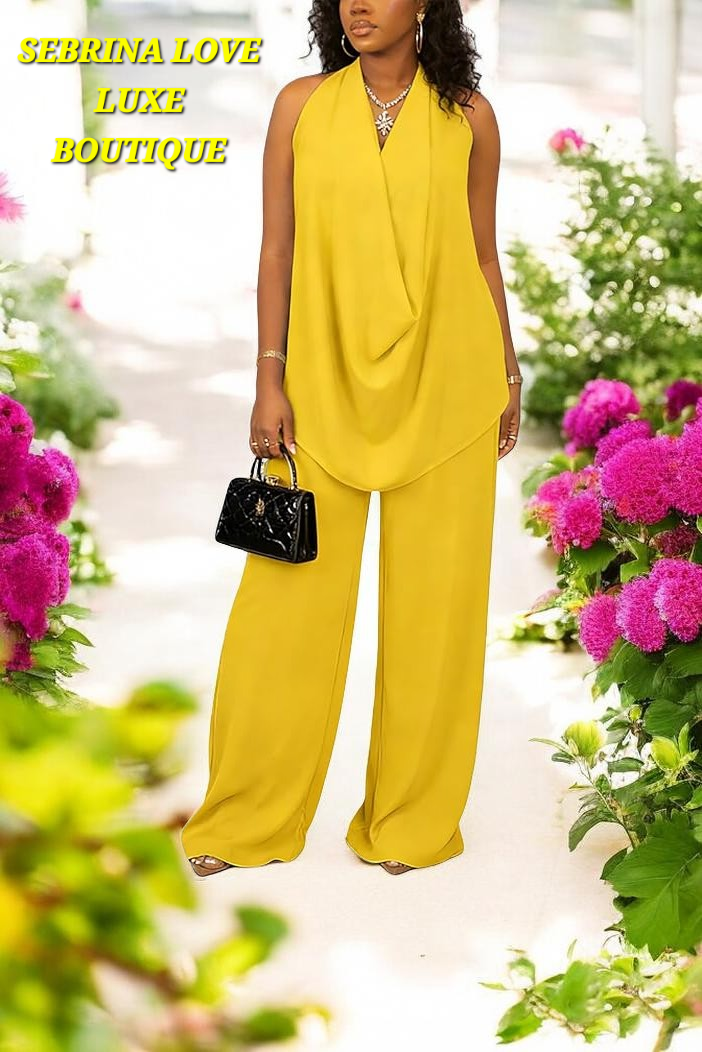Chic Yellow Gold 2 Piece Top & Pants Set