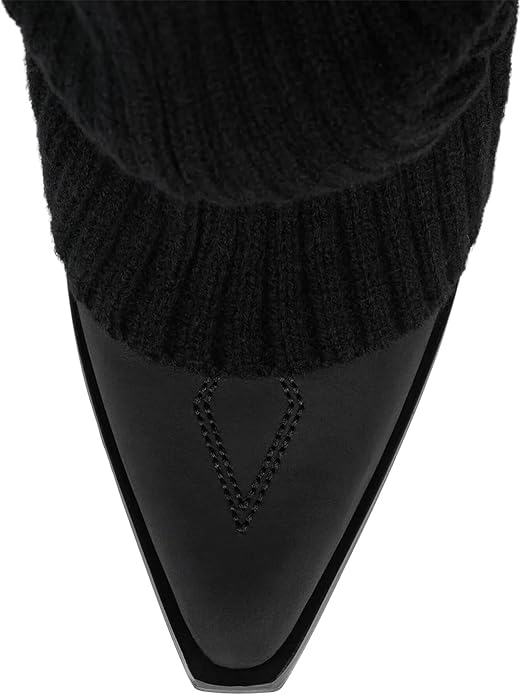 Black Ballet Inspired Boho Festival Knit Foldover Western Boots