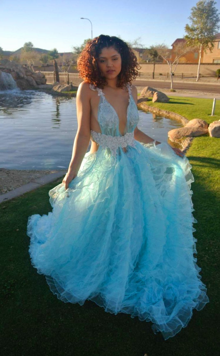 SAMPLE GOWN SET ONLY "ATLANTIS" Turquoise & Silver Lace, Crystal & Tulle Wedding Ballgown Set