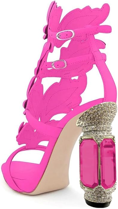 Sexy Hot Pink Ankle Strap Bejeweled Heels