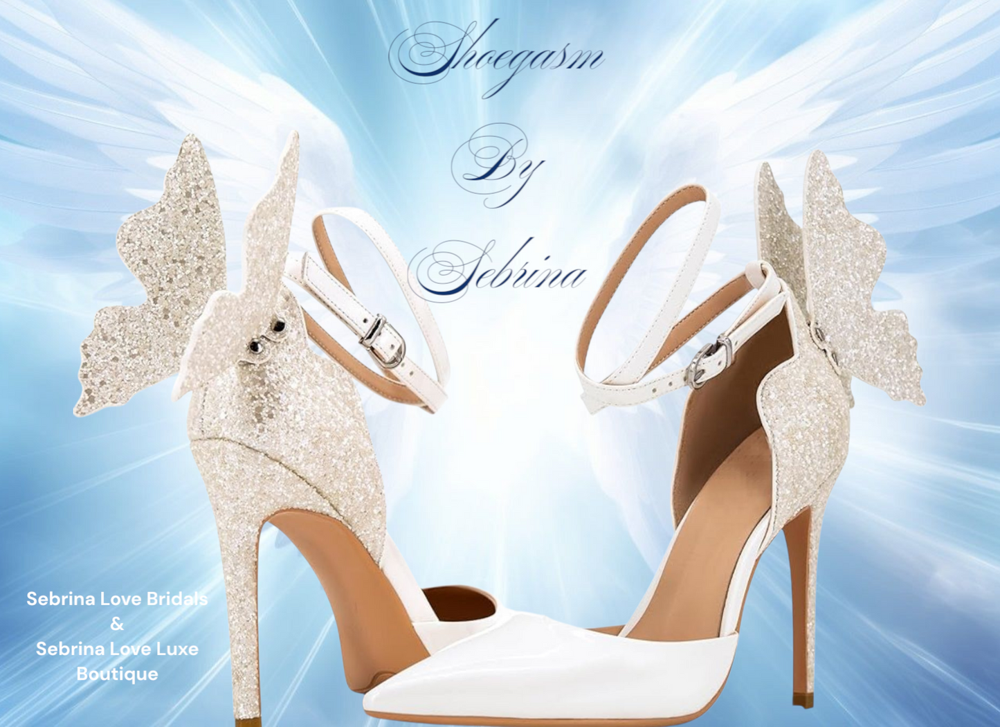 Ethereal White Sparkling Butterfly Ankle Strap Heels