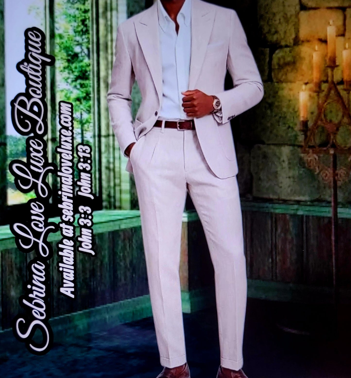Men's Ivory Stone 2 Piece Jacket & Pants Suit