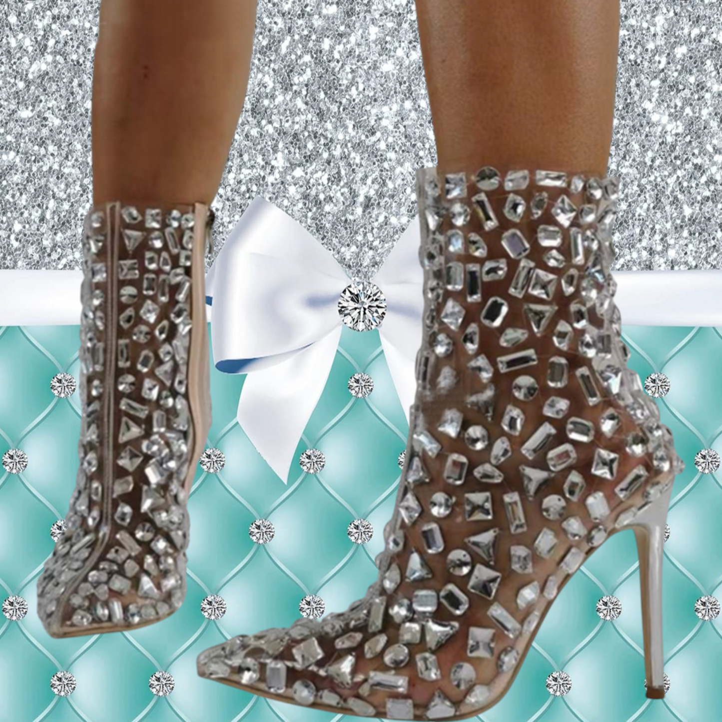 Crystal Diamante Rhinestone Wedding Stiletto Boots