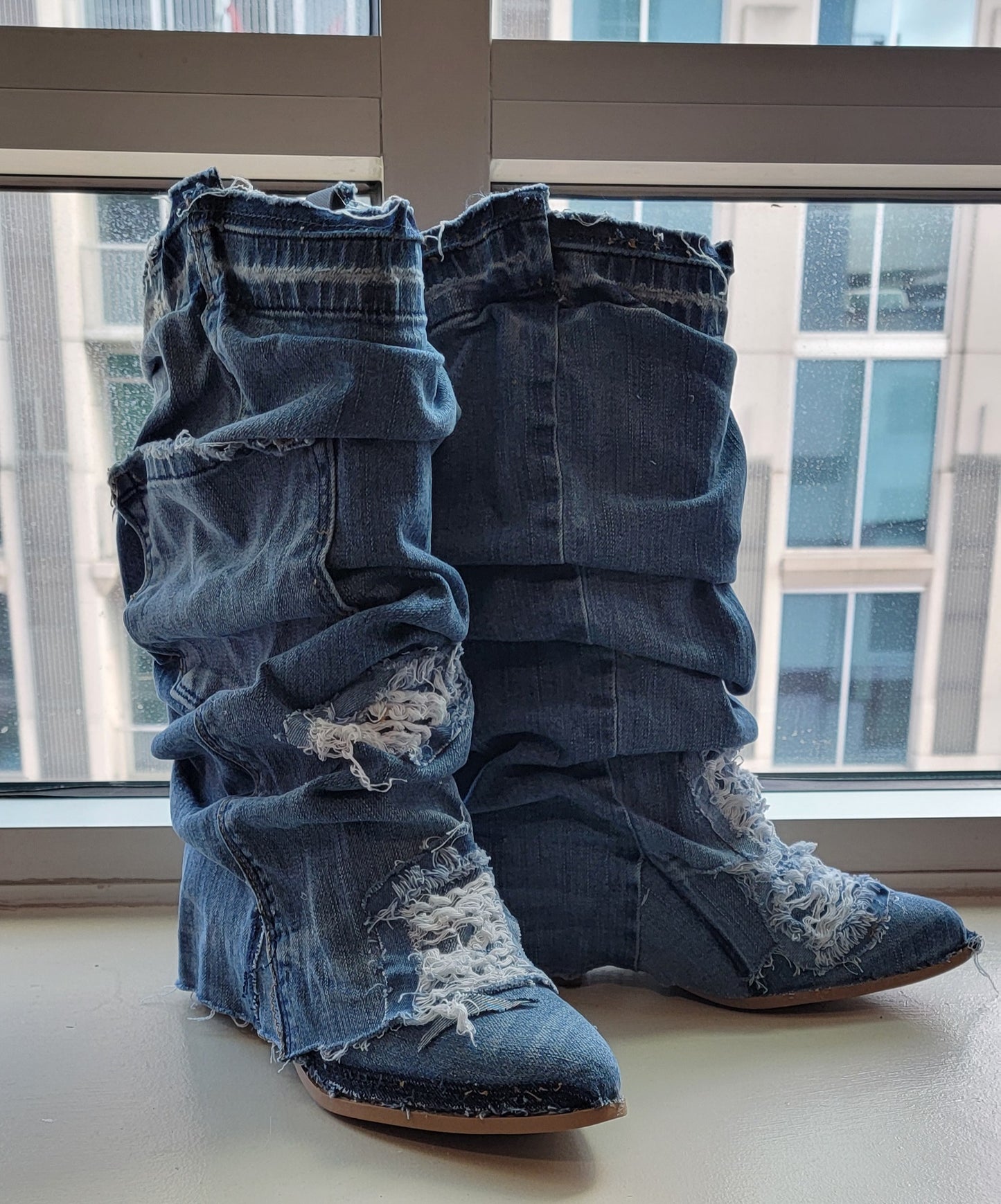 The "ARLOWE" Boho Distressed Denim Slouchy Western Boots