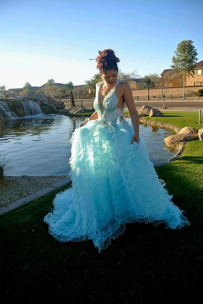 SAMPLE GOWN SET ONLY "ATLANTIS" Turquoise & Silver Lace, Crystal & Tulle Wedding Ballgown Set