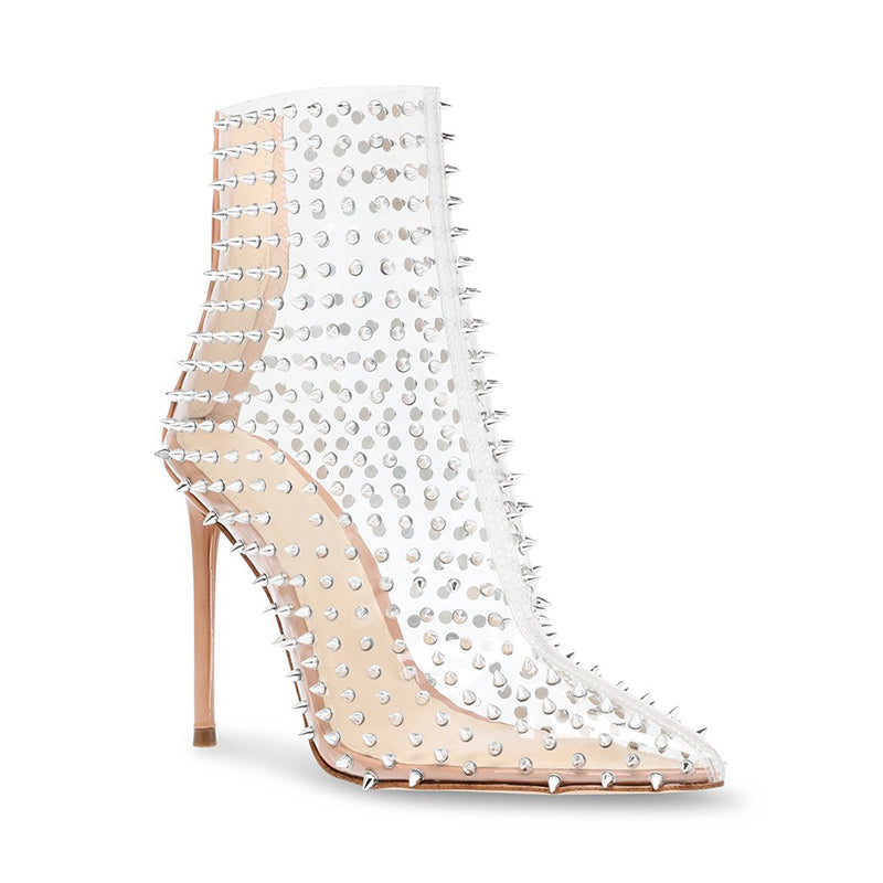 Clear Transparent Silver Spiked Ankle Boots