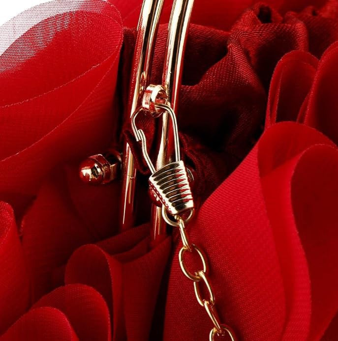 Elegant Red Chiffon Floral Evening PartyPurse