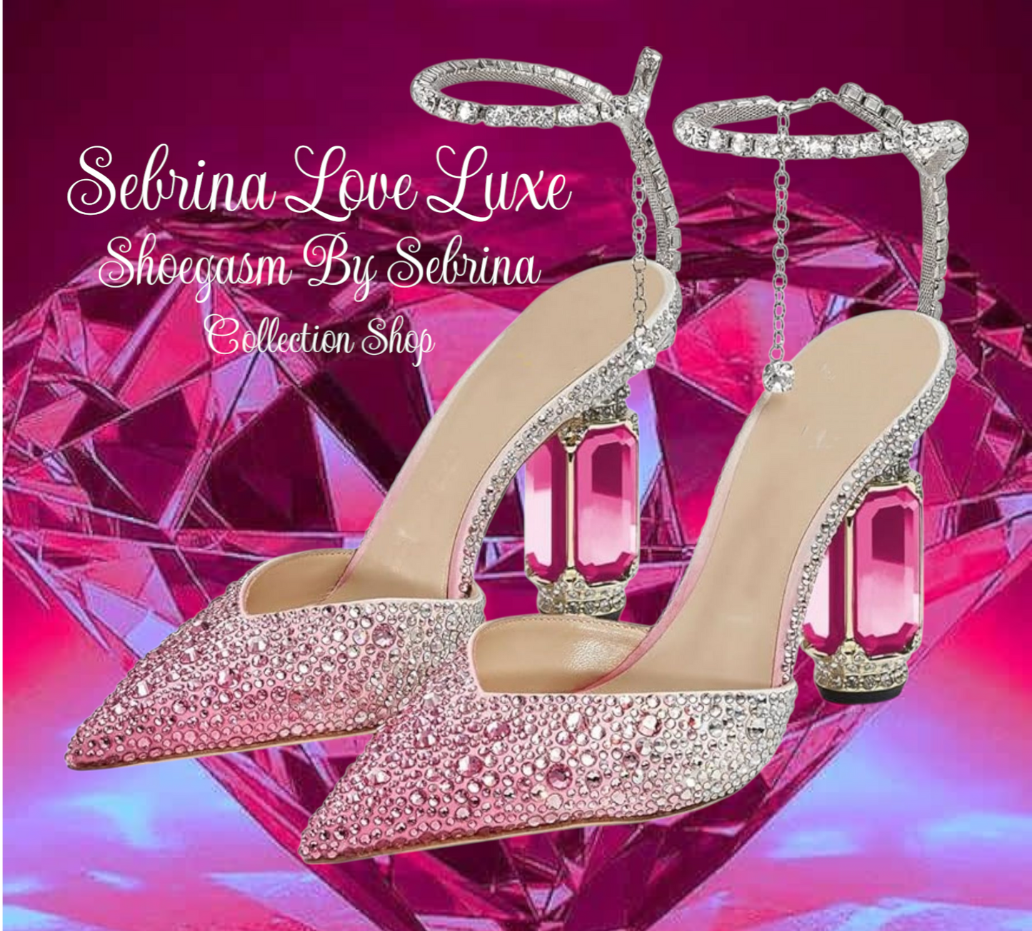 Gorgeous Gradiant Pink to Silver Crystal Diamante Bejeweled Ankle Strap Heels