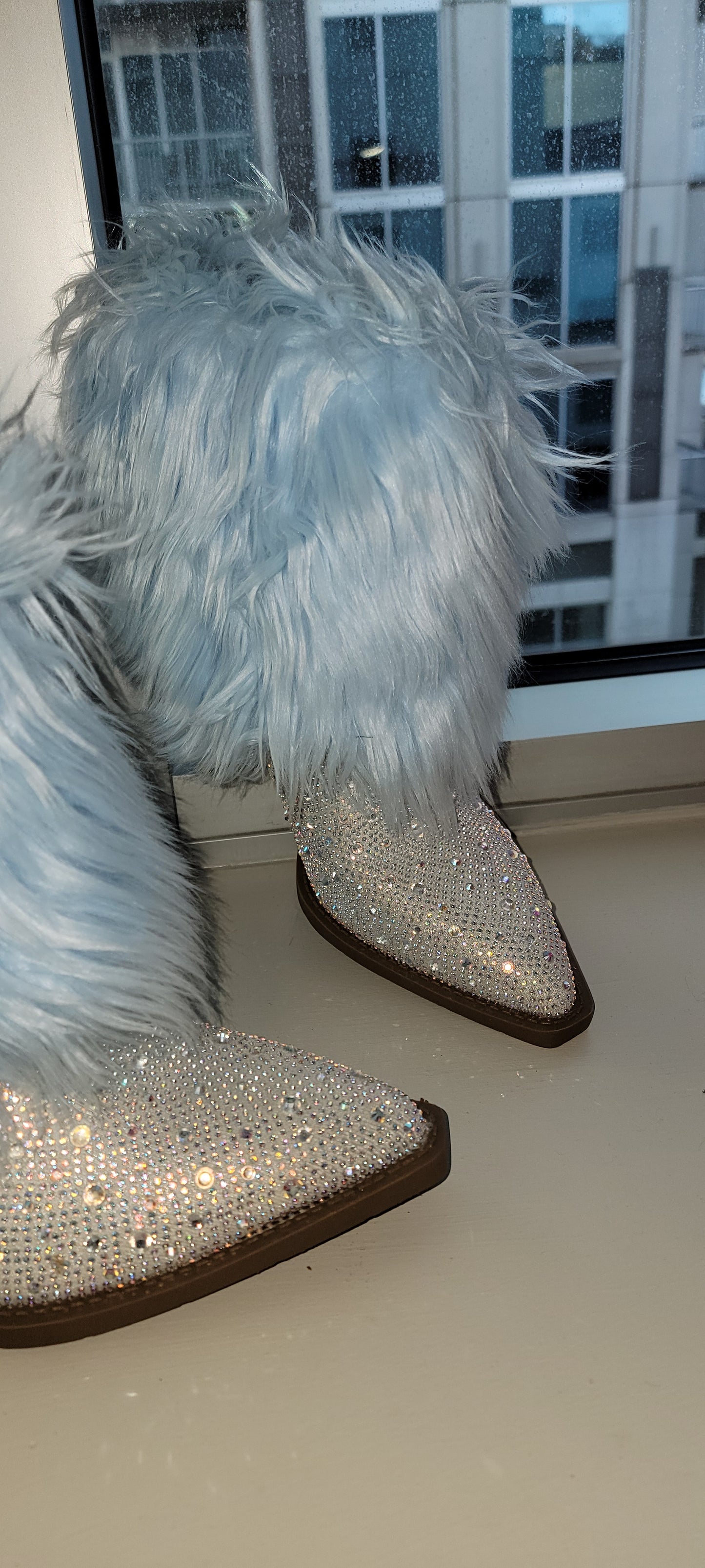 The "LANEY" Boho Festival Crystal Blue Fur Western Boots