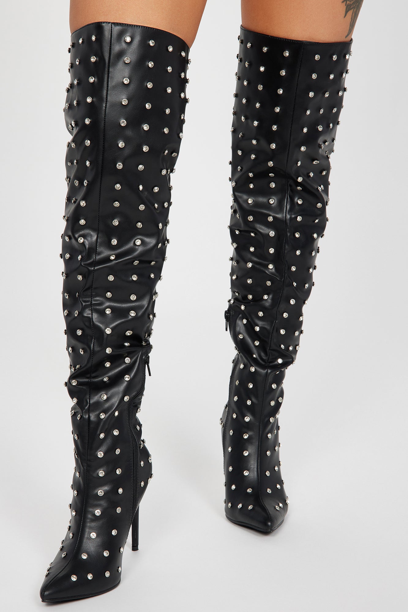 Black Rhinestone Crystal Diamante Over The Knee Thigh Boots