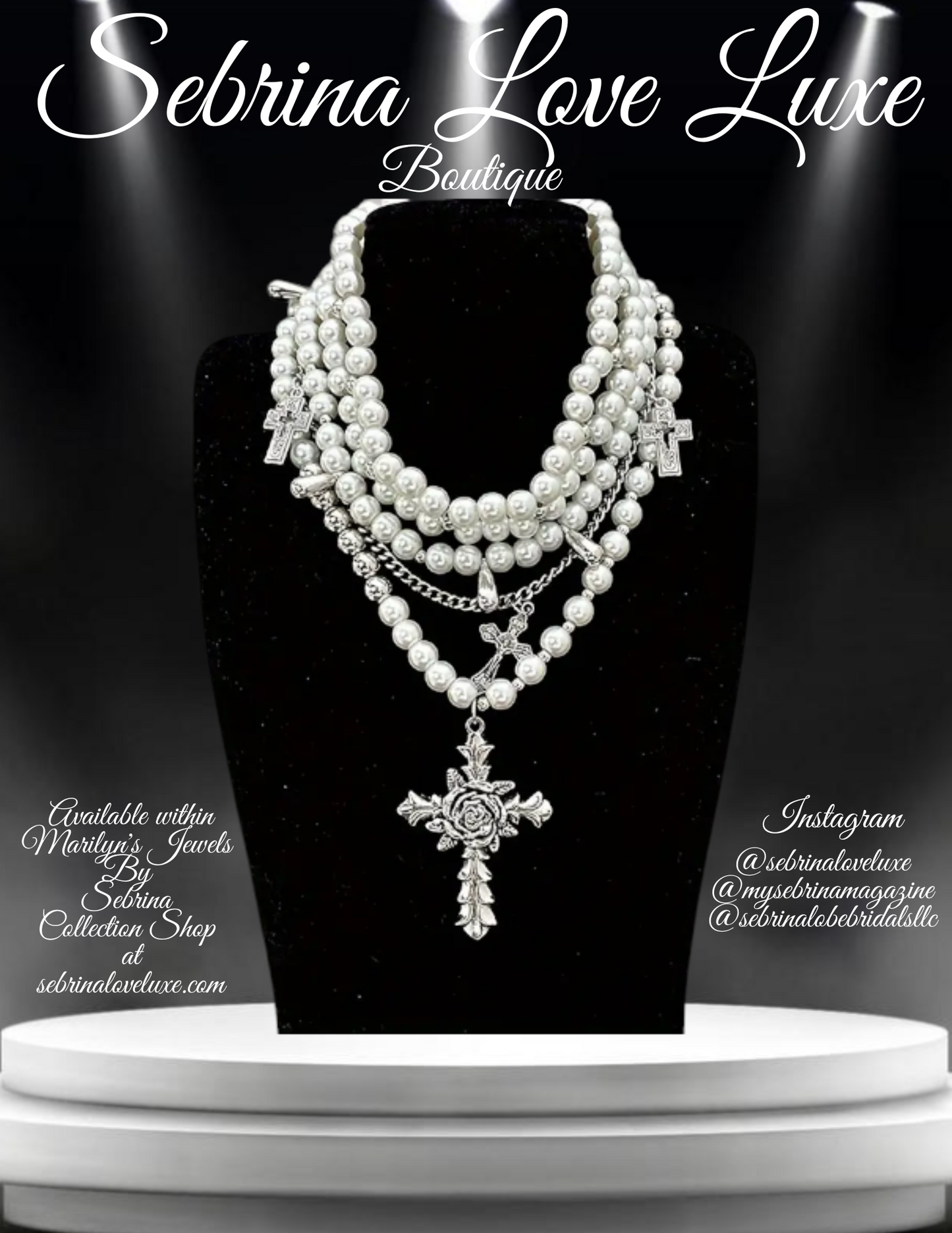 Romantic Medieval Multi-Strand Faux Pearl Rhinestone Cross Necklace