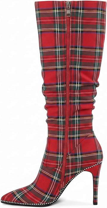 Scottish Inspired Red Stewart Plaid Knee Boots
