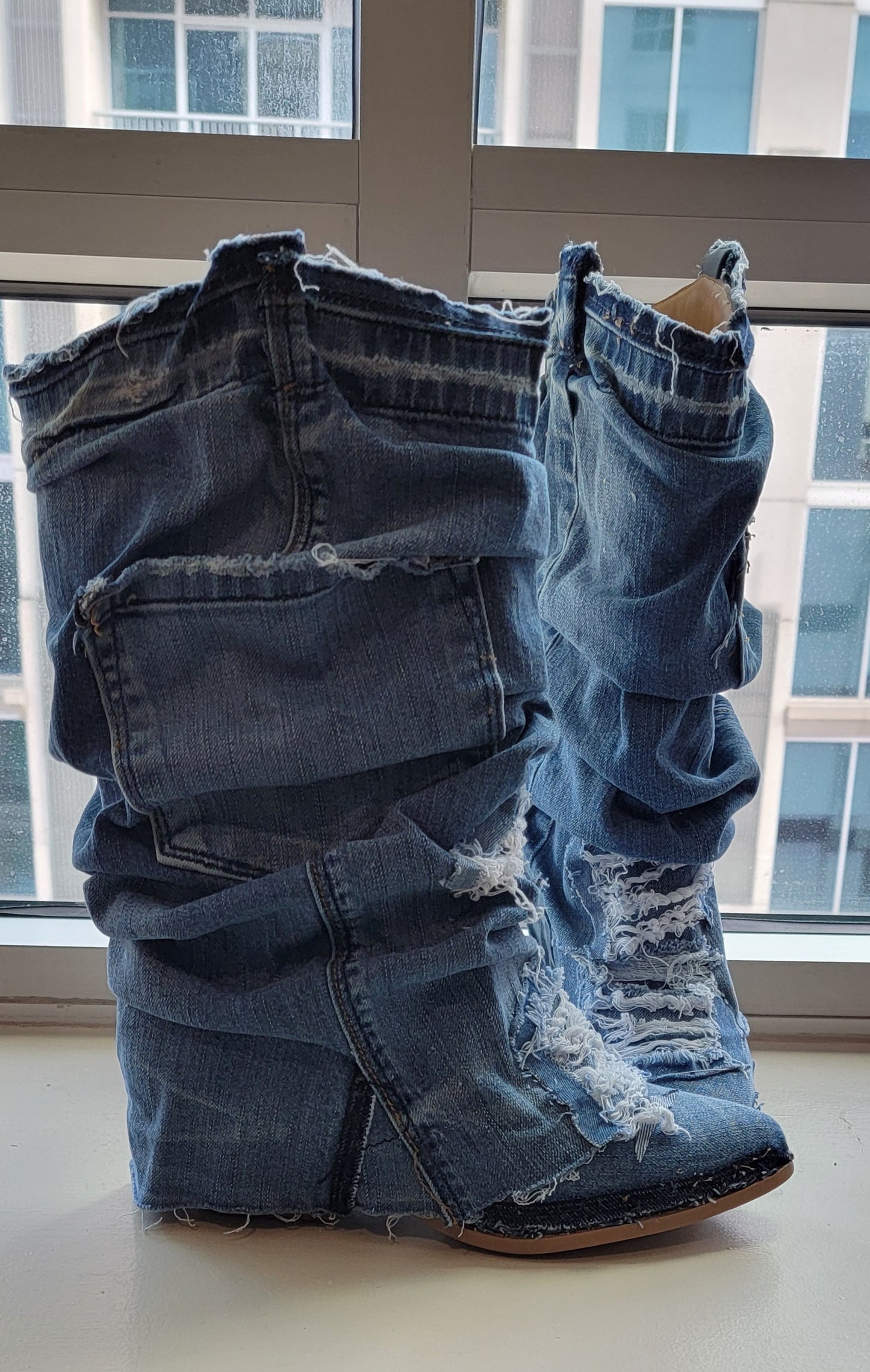 The "ARLOWE" Boho Distressed Denim Slouchy Western Boots
