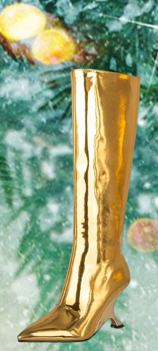 Sexy Metallic Golden Mirror Scoop Wedge Knee Boots