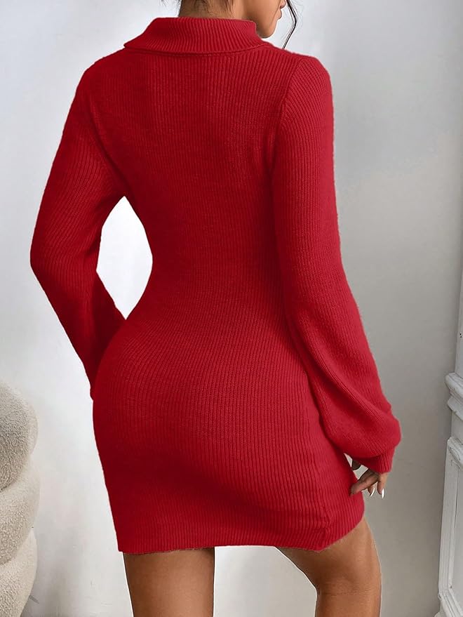 Beautiful Red Bodycon High Neck Sweater Dress