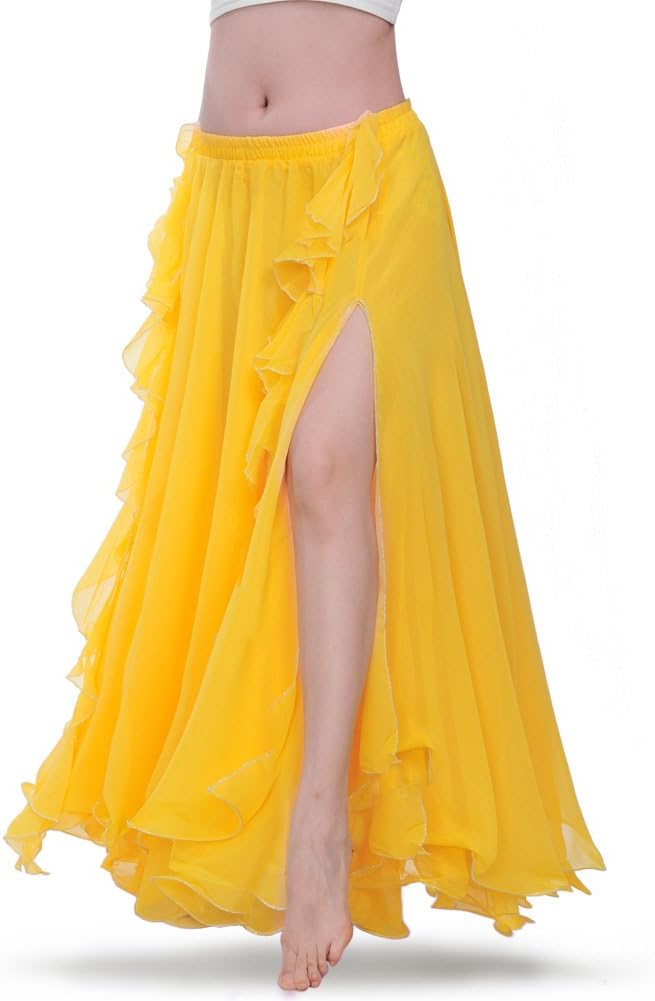 Romantic Yellow Chiffon Ruffled Boho Maxi Skirt