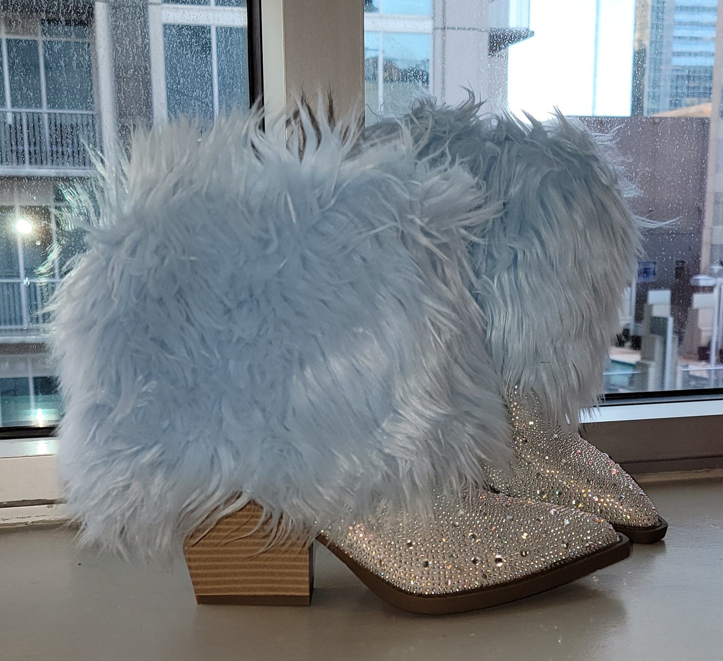 The "LANEY" Boho Festival Crystal Blue Fur Western Boots