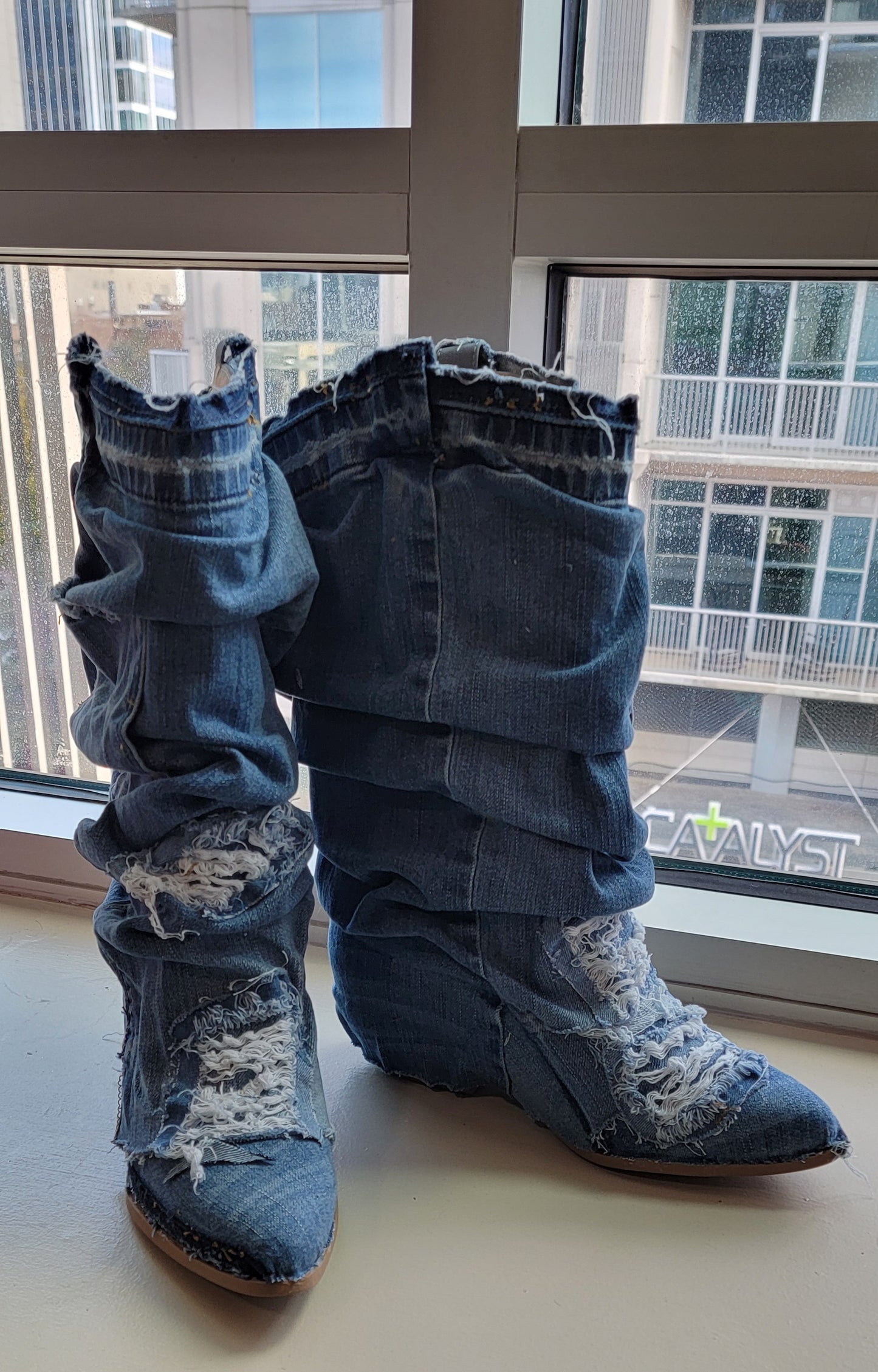 The "ARLOWE" Boho Distressed Denim Slouchy Western Boots