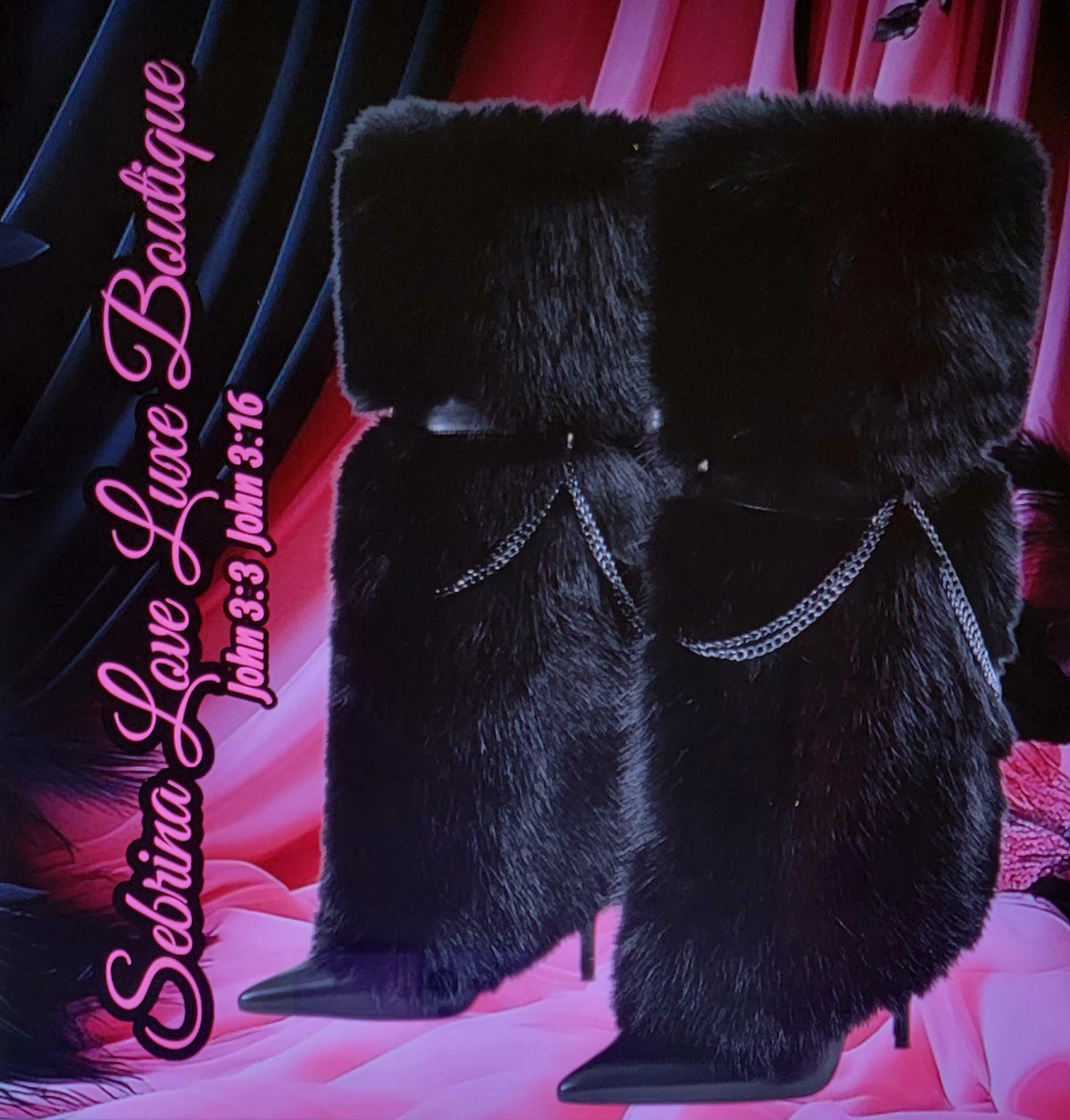Plush Black Faux Fur Knee Boots