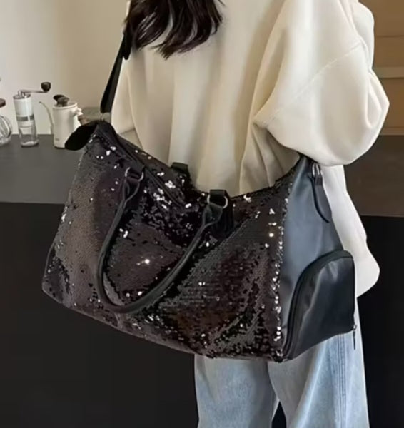 Beautiful Sparkling Black Sequin Carry-on Overnight Luggage Bag