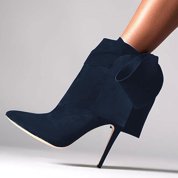 Sexy Midnight Blue Bow Detail Ankle Boots